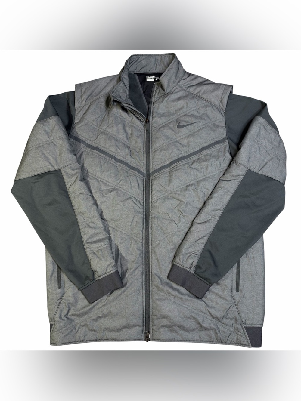 Nike Therma Fit Quilted Puffy Full Zip Jacket Men’s Large Gray/Silver 619900-063